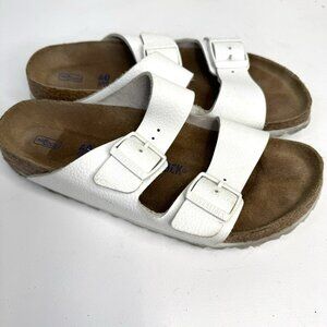Birkenstock Arizona Sandals Shoes Slip On White Leather Size 40 Womens US 9
